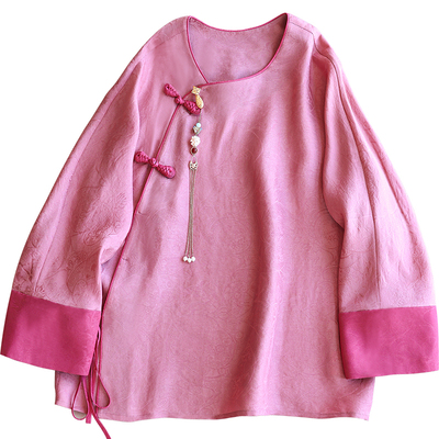 云澍真丝提花斜襟系带新中式上衣