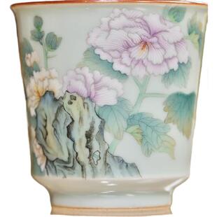 景德镇熙物堂汝窑色釉天青芙蓉山石竹节杯家用办公品茗杯盖碗盖子