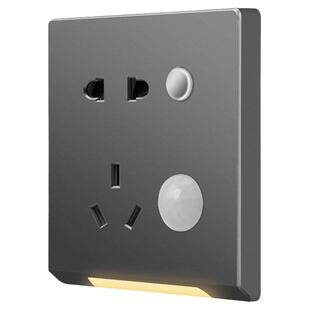 86型暗装五孔插座带夜灯过道走廊床头嵌入式小夜灯人体感应地脚灯