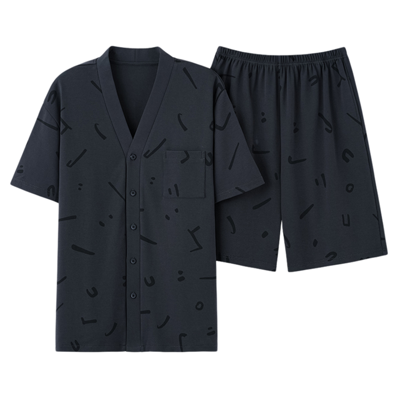 开衫短袖和服睡衣套装男士夏天