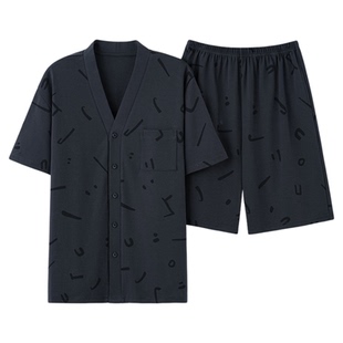 夏季开衫短袖和服睡衣套装男士夏天家居服薄款韩版运动可外穿学生