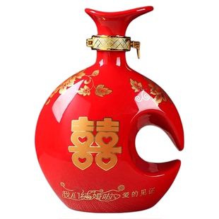 结婚陶瓷酒瓶景德镇1斤龙凤婚庆红色酒席家用密封空酒壶酒罐酒坛