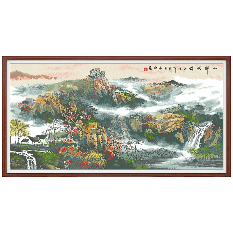 招财流水生财大格满绣山乡新韵