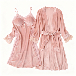 猫人金丝绒性感吊带睡裙女秋冬季加绒加厚带胸垫睡衣送闺蜜礼盒装