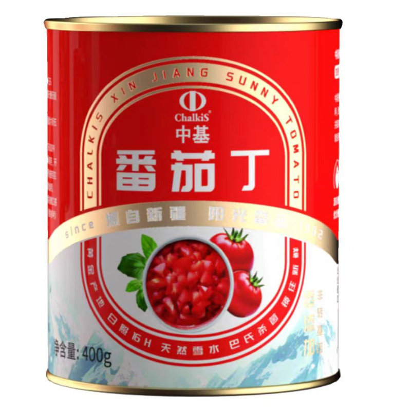25年中基新疆番茄丁罐头400g切块番茄新鲜0添加开罐即食