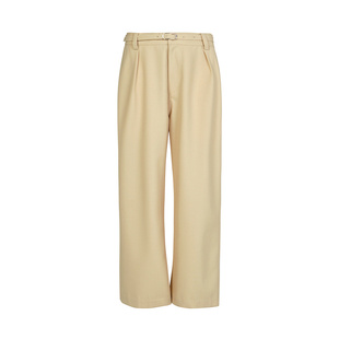 LESS春季绵羊毛裤子女简约通勤休闲宽松直筒八分裤2N1E10900