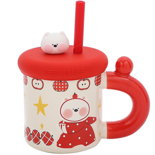陶瓷带盖马克杯可爱杯子女生超萌吸管杯家用喝水杯早餐杯情侣对杯