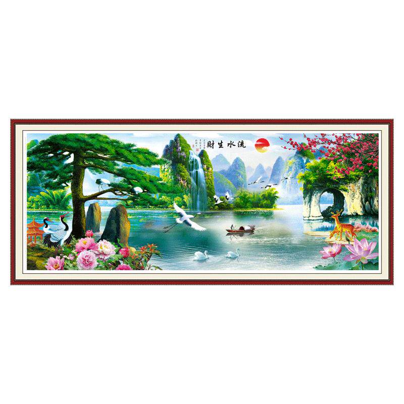 5d炫彩客厅钻石画流水生财迎客松