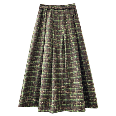 高货！复古加厚毛呢格子半身裙