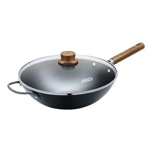 爱仕达铁锅炒锅家用炒菜锅精铁尖圆底明火燃气灶专用真不锈熟铁锅