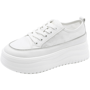 沙驰女鞋时尚厚底休闲板鞋女春夏季新款学院风轻便增高透气小白鞋