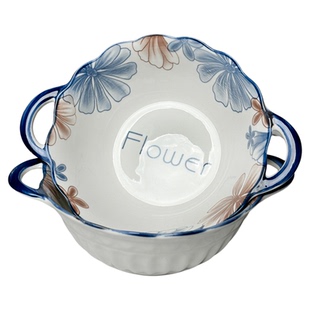 兰棕大花双耳汤碗家用2026新款陶瓷大号汤盆高颜值釉下彩大汤碗