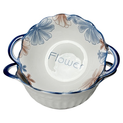 兰棕大花双耳汤碗家用2025新款陶瓷大号汤盆高颜值釉下彩大汤碗