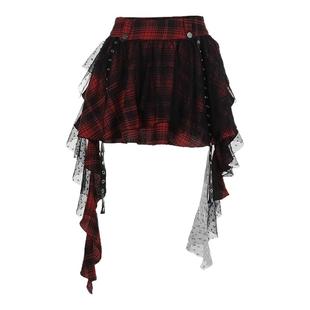 Wannathis亚文化红黑格子短裙亚比半身裙drama打歌服跳舞辣妹裙子