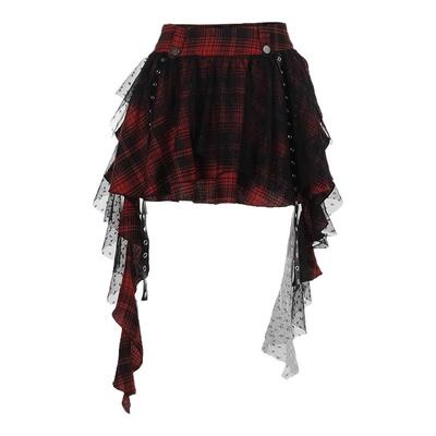 亚文化红黑格子裙子跳舞辣妹裙子