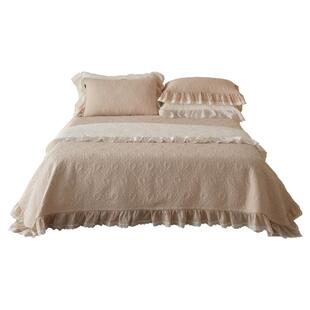 法式复古风60支纯棉床盖三件套A类母婴级四季通用绗缝荷叶边床单