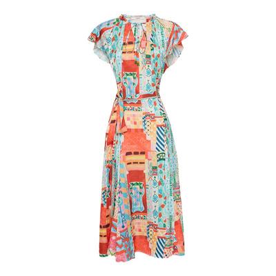 tanni小飞袖A型显瘦印花连衣裙