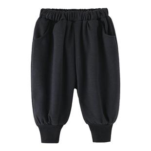 砚台家童装男童黑色加绒卫裤冬装男孩灯笼裤宝宝厚裤子儿童运动裤
