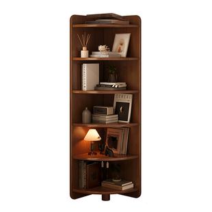 实木角柜转角置物架黑胡桃色三角窄柜卧室收纳储物柜扇形拐角书架