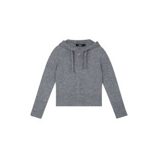 oneup绵羊毛拉链连帽毛衣外套女秋冬季慵懒收腰修身粗针针织开衫