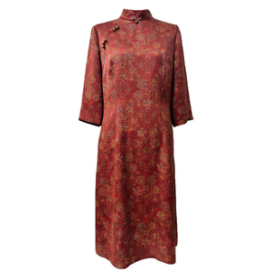 春夏真丝香云纱连衣裙新中式红色改良旗袍订婚妈妈婚宴装日常可穿