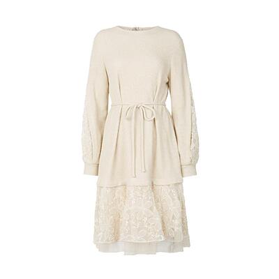 s.deer圆领收腰绣花网纱连衣裙