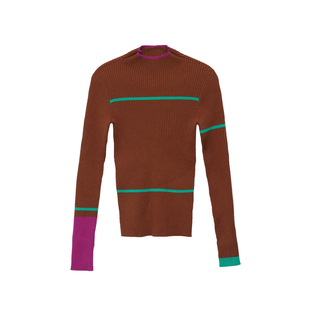 MOVEUP幻走2025秋季新款.FUN系列小高领撞色彩条修身短款针织衫女