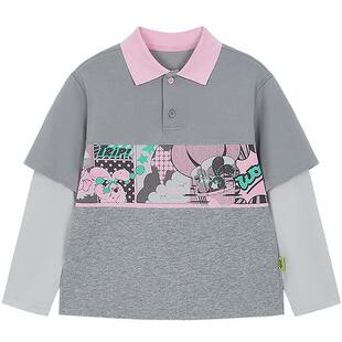 woobaby儿童长袖polo衫T恤带领子男童女童26年春外出内搭