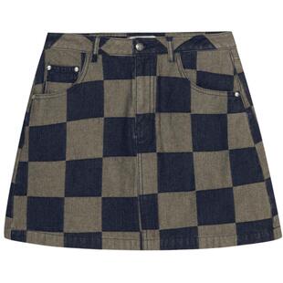 REVAN芮范设计师款复古感格子牛仔短裙RN71502156