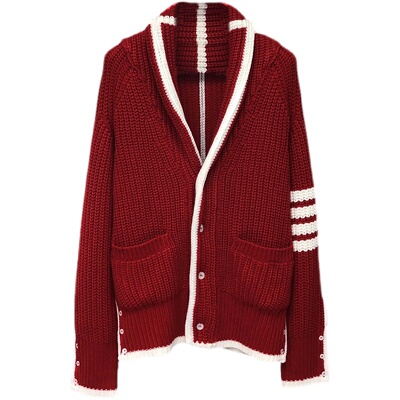 TB男女厚款白边外穿红色针织衫