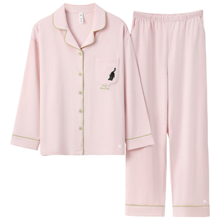 有内纯棉睡衣女款2025新女士长袖防螨抗菌A类休闲家居服秋冬套装