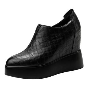 11cm小个子内增高厚底小皮鞋春秋女款单鞋真皮拉链尖头高跟女鞋子