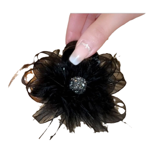 黑色羽毛抓夹头饰发夹新款发量少秋冬盘发鲨鱼夹夹子发卡高端气质