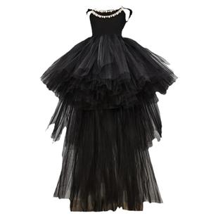 儿童礼服女童黑色露背燕尾晚礼服法式钢琴公主裙高端裙送小礼帽