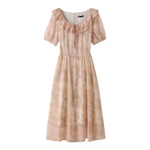 300斤胖莹莹大码女装法式茶歇泡泡袖森系甜美荷叶边a字长款连衣裙