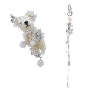 BING美丽熊系列 小众设计个性独特小白熊耳环AB款长耳坠不对称女