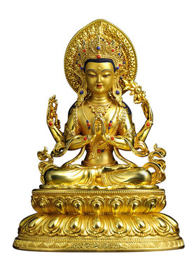 全鎏金四臂观音铜像摆件