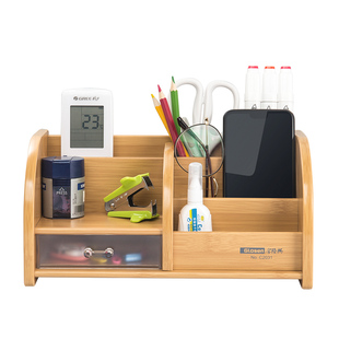 金隆兴创意办公室桌面笔筒多功能木质书桌笔筒收纳盒轻奢高级感办公用品桌边笔桶旋转大容量笔筒超大收纳筒木