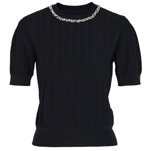 商场同款马天奴夏季新款针织短袖小衫女上衣气质圆领短款毛针织衫