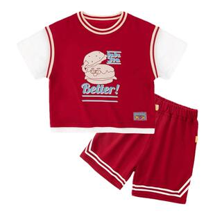 儿童短袖套装夏季宝宝速干篮球服新款男童短袖短裤女童夏装童装潮