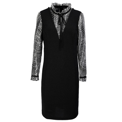 靓诺黑色亮葱针织印花两件连衣裙