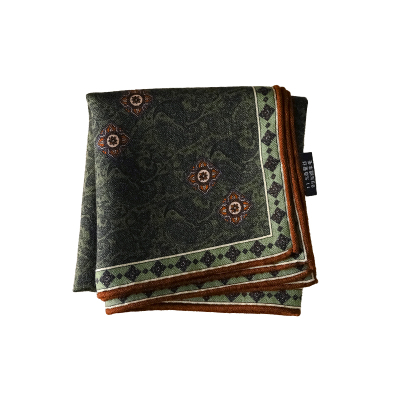 绿色真丝丝巾小方巾女款2025新款秋冬季高级感羊绒护颈围巾70复古