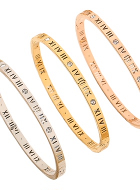 小众钛钢罗马数字镶钻不掉色手镯