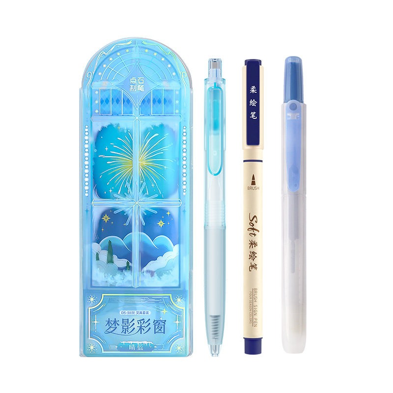 【百亿补贴】点石制笔梦影彩窗文具套装送礼中小学生柔绘笔荧光笔时空舱按动中性笔黑色手账标注记号书写383E