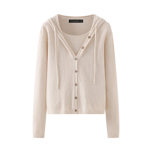 拉夏贝尔/La Chapelle设计感假两件连帽针织衫女秋冬新款毛衣上衣