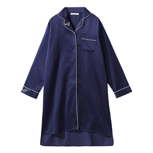 tutuanna春秋女士睡衣 色丁月亮刺绣素色长袖睡裙女长款家居服