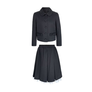 Narratorgirls黑色棕色蝴蝶结短款西装松紧腰百褶裙学院套装秋女