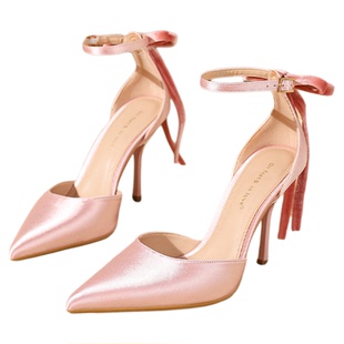 On feet& in love时尚新款法式绝美高跟鞋女中空一字带扣高跟凉鞋