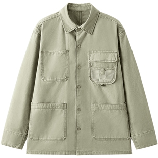 gxg.jeans男装 绿色多口袋工装时尚宽松牛仔夹克外套男25春秋新品