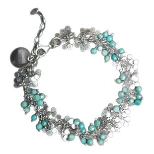 波兰代购Oxidized◇手作复古蓝色串珠宝石银盘叶子氧化纯银手链